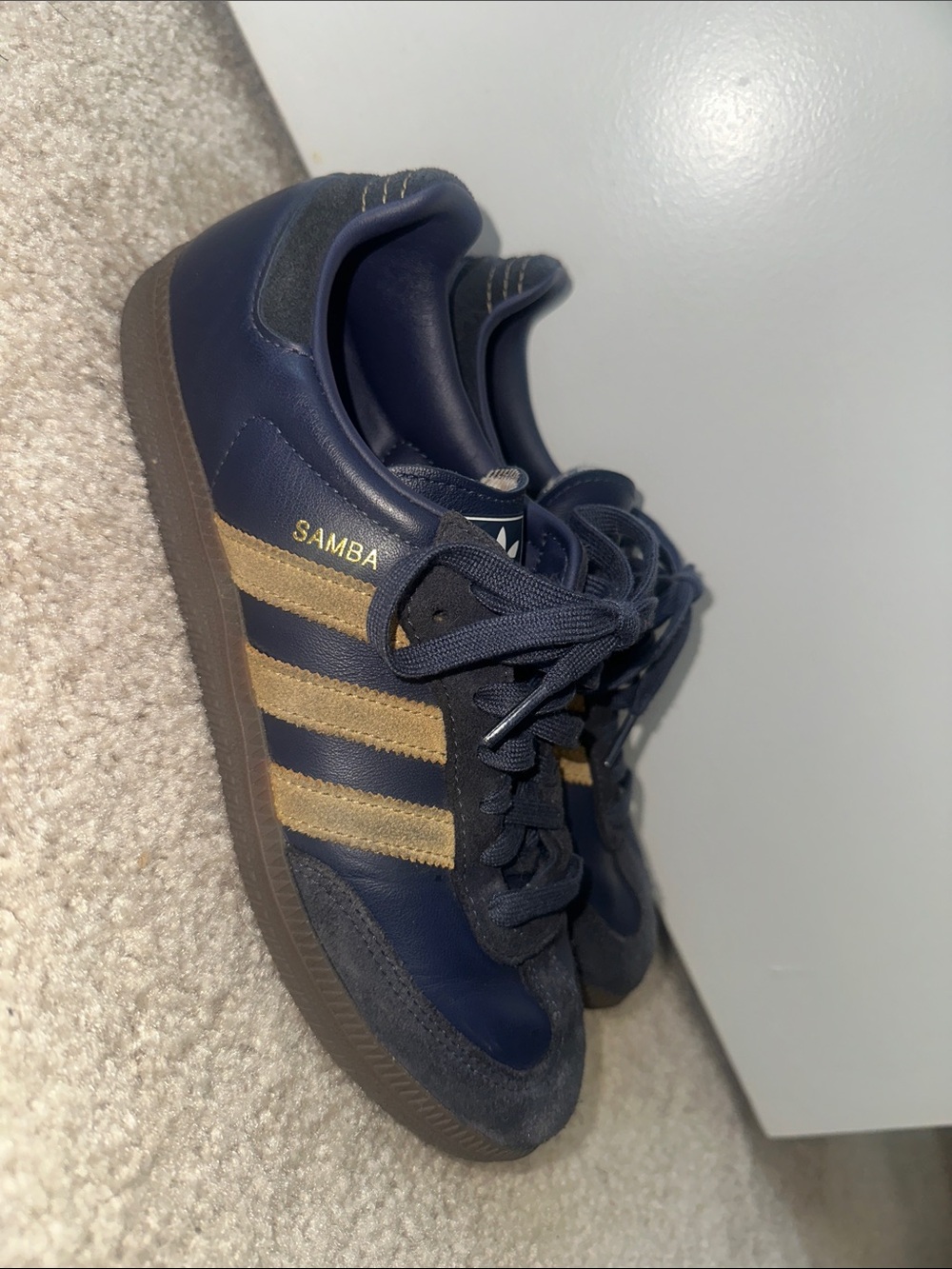 Adidas Samba Men's Navy with Gold Stripes Size 7.5 Women’s 9